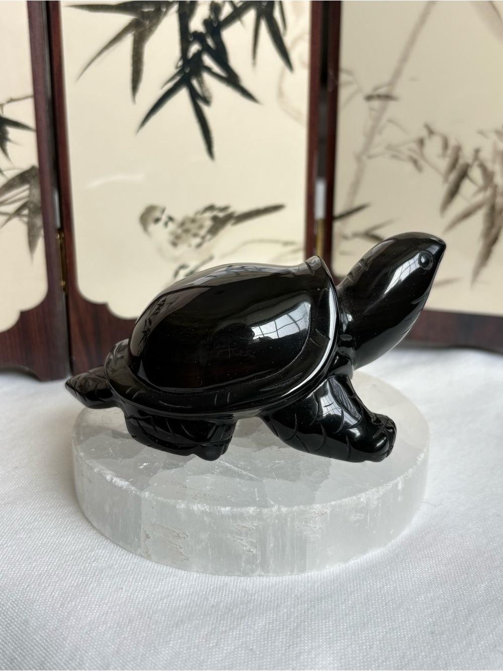 Rainbow obsidian crystal turtle carving